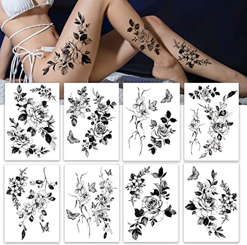 Temporäre Tattoos Hand bemalt große Rosen, Blumen, Frauen sexy und schöne Tattoos (Große Blumen)