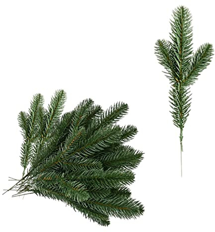Mienocol Artificial Pine Branches with 10 Pcs Green Leaves and Needles, Plastic Pine Leaves for Home, Garden and Christmas Decoration DIY Craft Wreath