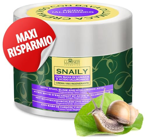 Crema Viso Bava di Lumaca 150ml, Crema Viso Antirughe Idratante con Bava di Lumaca al 70% e Acido Ialuronico Puro, Formula Naturale ad Azione Antimacchia e Antietà con Vitamina C LUMINER