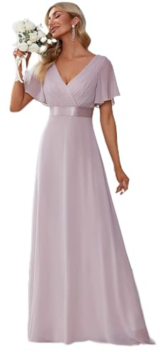 Ever-Pretty Damen Abendkleid Brautjungfer A-Linie Chiffon V Ausschnitt Bodenlang EP09890