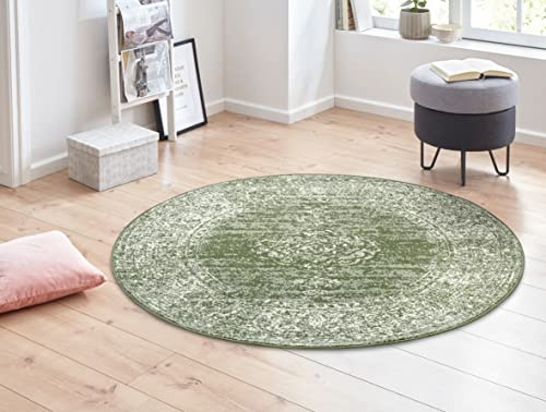 Hanse Home Gloria Orient Alfombra Redonda de 160 cm – Alfombra de Salón Multicolor Vintage Patrón Oriental para Pasillo, Comedor, Dormitorio, Habitación de los Niños, Salón, Cocina – Verde