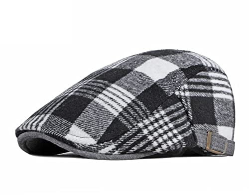 QI YUAN Baskenmütze Winter Flat Caps Herren Schirmmütze Kariert Barett Cap Newsboy Kappe (Schwarz/Weiß)