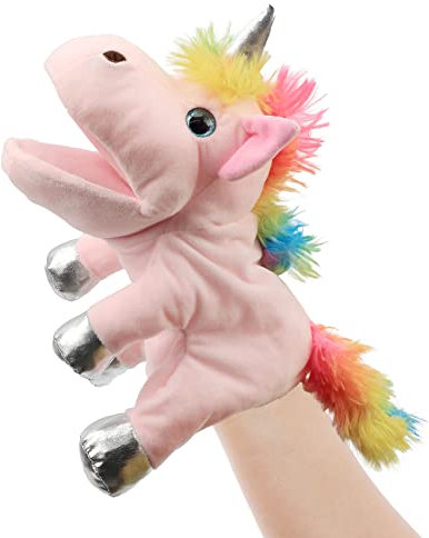 Hopearl Einhorn Handpuppe aus Plüsch mit bewegbarem Maul - für Rollenspiele, Interaktives Geschichtenerzählen, Puppentheater & als Geschenk für Mädchen (Rosa, 30 cm)