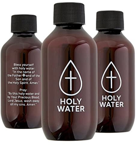 Westmon Works Botella de agua bendita en ámbar opaco mini recipiente de plástico paquete vacío para viajes, juego de 3