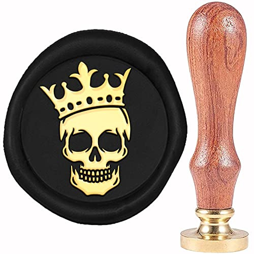 craspire Krone Wachssiegelstempel Totenkopf Siegelwachsstempel 20 mm Retro Vintage Abnehmbarer Messingstempelkopf Mit Holzgriff Für Hochzeitseinladungen Halloween Weihnachten Thanksgiving