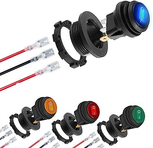 RUNCCI-YUN 4pcs 12V-24VDC Impermeabile Interruttore a Bilanciere,Auto Interruttore 12V, interruttori a levetta LED SPST 3 Pin 2 Posizioni ON/OFF + Connettore filo (Rosso/Blu/Giallo/Verde)