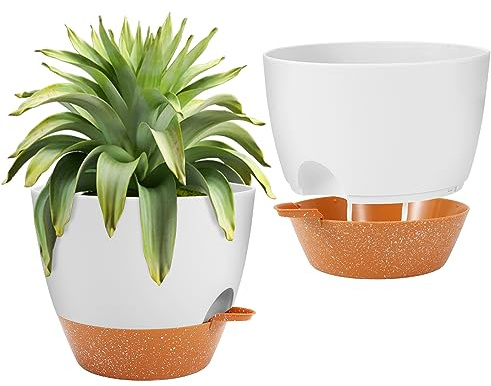 GARDIFE Macetas de 10 Pulgadas, macetas de riego automático, Paquete de 2 macetas, macetas Grandes de plástico con depósito Profundo y Agujeros de Alto Drenaje para Plantas y Flores de Interior y