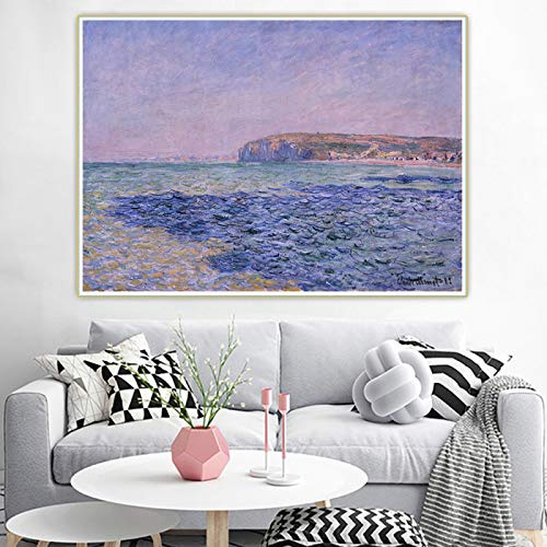 SDVIB Claude Monet „Schatten auf dem Meer. Die Klippen von Pourville“ Leinwand-Ölgemälde, Bild, Heimdekoration, Wandkunst, Leinwanddruck, 90 x 130 cm, rahmenlos
