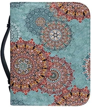 Kuiaobaty Mandala Blumendruck Buchhülle für Notebook, Abstrakte Kaleidoskop Blume Leder Buch Fall Tasche mit Griff Schreibwaren Fall