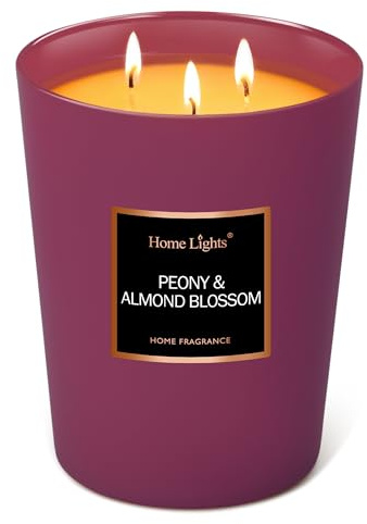 HomeLights Scented Candles, 33.3 oz Large Jar, Natural Soy Candles 3 Cotton Wicks, Smokeless Long Lasting, Aromatherapy Candle Gift for Women & Men, Peony & Almond Blossom