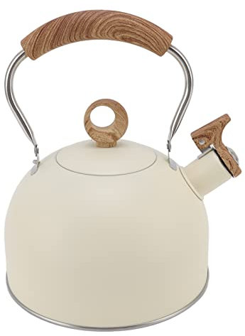 QANYEGN Bouilloire Sifflante De 2,5 litres, Bouilloire à Tremper en Acier Inoxydable, Bouilloire à Thé De Qualité Alimentaire Convenant Aux Cuisinières Électriques Et à Gaz(Beige)