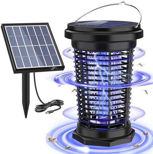 PALONE Bug Zapper, Electric Rechargeable Fly Killer, Solar Fly Zapper Attracting Mosquito with UV Light, Hangable Insect Killer Pest Catcher Lamp Suitable for Indoor and Outdoor