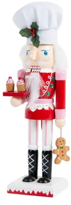 Bloomingtons Direct Chef Nutcracker Christmas 38cm Tall Wooden Nutcracker Soldier Figurine Kitchen Traditional Tabletop Puppet Nutcrackers Christmas Decoration