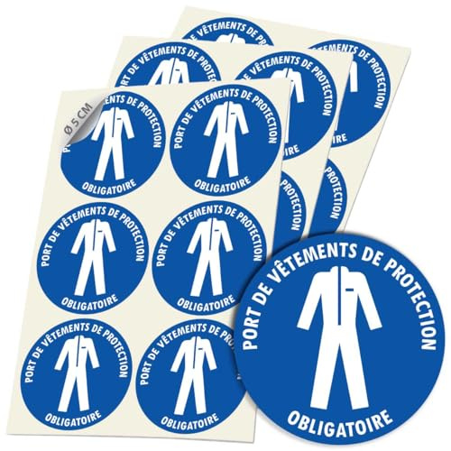 18 stickers Ø 5 cm PORT DE VÊTEMENTS DE PROTECTION OBLIGATOIRE M010