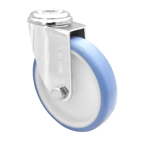 WAGNER Soft-Lenkrolle mit Rückenloch - Durchmesser Ø 125 mm, Bauhöhe 150 mm, Stahl verzinkt, blau/weiß, Tragkraft 90 kg - 23172501