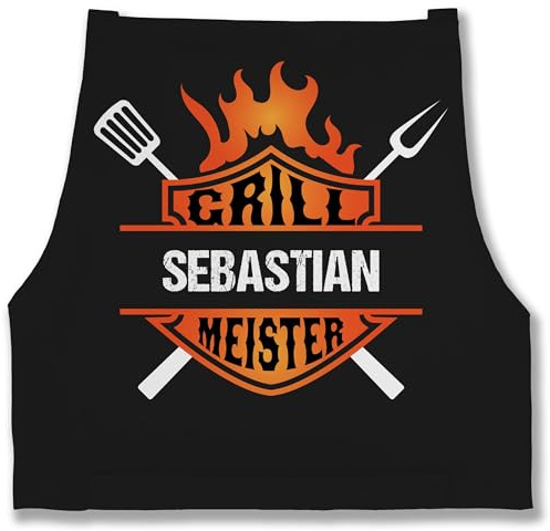 Geschenk mit Namen personalisiert by Shirtracer - Schürze - Grillschürze Herren Männer - Grillmeister mit Name - Born to Grill