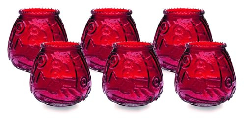 Sterno Euro-Venetian Wax Candles - Decorative Candle Set with Colorful Glass Holder - Burns Up to 45 Hours, Pack of 6 - Red