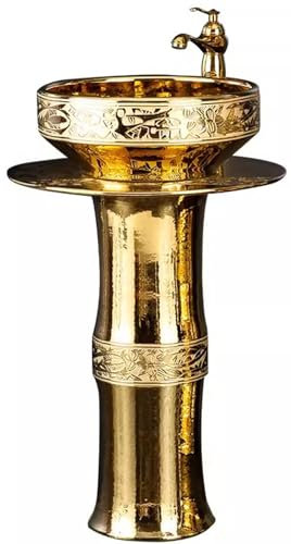 ZTGL Säulen-Waschbecken Gäste Wc Waschtisch Handwaschbecken Standwaschbecken Waschschale Keramik Hand Painted Art Round Bowl Design 40x15 cm,Sink + Faucet Set