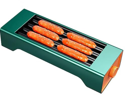 Rodillo para perritos calientes Máquina eléctrica para hacer salchichas con rodillo para perritos calientes, capacidad para 6 perritos calientes con cepillo de aceite y abrazaderas, utensilios de coci