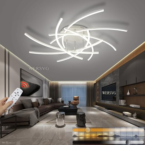 WERSVG Led Deckenleuchte Dimmbar Weiß Wohnzimmerlampe Decke mit Fernbedienung Modern Schlafzimmer Deckenlampe 8-Flammige Innen Design Deckebeleuchtung LED Wohnzimmer Esszimmer Küche Lampen 100cm,120W