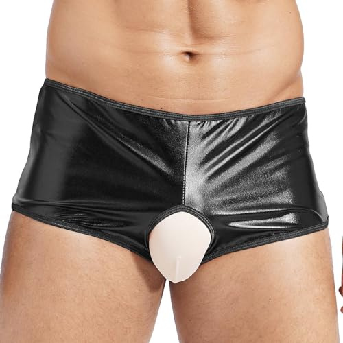 Miutii herr wetlook trosor ouvert trosor trosor låg midja trosor tanga glänsande hotpants underkläder underkläder kalsonger, En svart, XXL