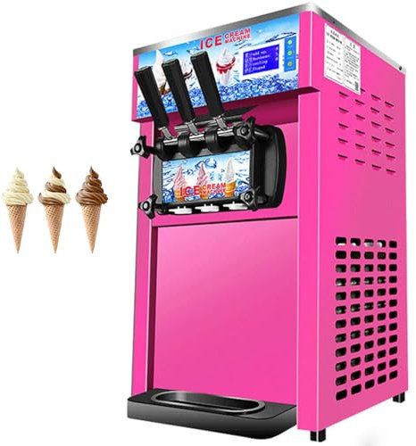 Máquina De Helado Comercial, Máquina para Hacer Helados De Servicio Suave En Encimera, Máquina para Hacer Yogur De 3 Sabores, Limpieza Automática, para Snack Bar Cafetería,00