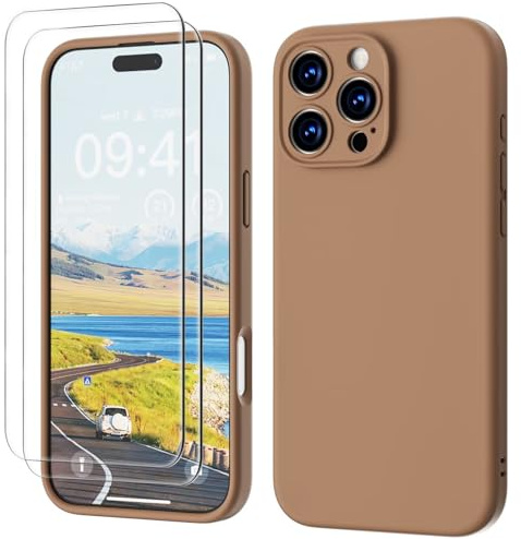 GOODVISH for iPhone 16 Pro Max Case Silicone, 2X Screen Protectors, Desert | Full Body&Camera Protection, Premium Liquid Silicone, Shockproof Cover with Lanyard Hole, Soft Anti-Scratch Microfiber Lining