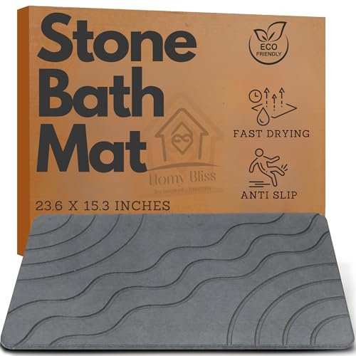 HOMY BLISS Stone Bath Mat Quick Drying Diatomaceous Earth Bath Mat Non Slip Shower Mat Super Absorbent Stone Bath Mats for Bathroom, Floor, Kitchen Counter, Easy to Clean (23.6” X 15.3”, Gray)
