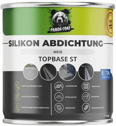 PandaCoat TopBase ST (1 kg) – Silikon Dichtmasse Wasserdicht – Ideal für Dächer, Stehendes Wasser & Flächen – Extrem temperatur- und UV-beständig, Flüssigkunststoff Dachdichtungsmasse - Dachabdichtung