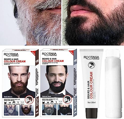 60ML Beard Dye For Men, Coloring Dye Shampoo For Beard And Mustache, Mustache Dye Kit, Black/Brown Colour, Natural Colour Effect, Eliminates Grey For Thicker And Fuller Look