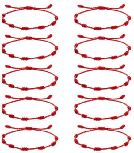 10-teiliges Kabbalah-Armband aus roter Fadenschnur mit 7 Knoten, Unisex, verstellbar zum Schutz vor dem bösen Blick, Glücksbringer