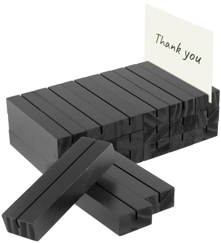 MUKSUET 20 PCS 120 x 35 x 20 mm Black Wooden Table Number Holders, Photo Picture Card Holders, Wood Card Display Stand for Tables Wedding Party Decoration