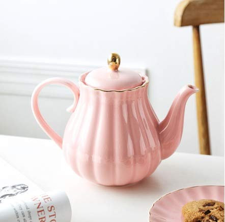 Service à thé en porcelaine anglaise peinte à la main en forme de citrouille élégante avec passoire à thé d'une capacité de 1 l (rose)