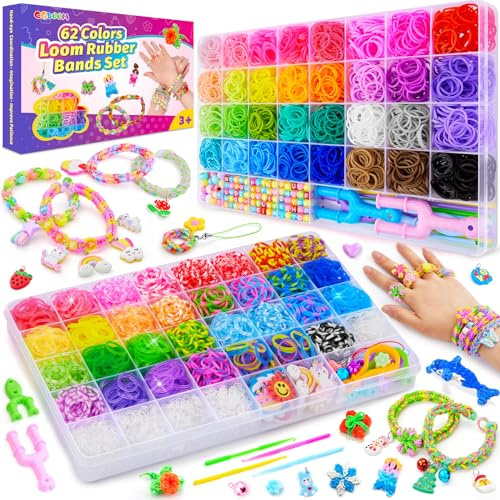 CGBOOM 5000+ Loom Bänder Set, 62 Farben 2 Boxen Loom Bänder Gummibänder für Armbänder mit Mehr Zubehör, Geschenk Mädchen 5 6 7 8 9 10 Jahre, Geburtstagsgeschenk Mädchen Bastelset Kinder