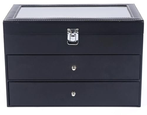 SHAOYI Brillenbox Leder-Sonnenbrillenbox for 12 Uhren und 12 Brillen mit Schmuckdisplay, Metallschnalle, Organizer Brillenkoffer