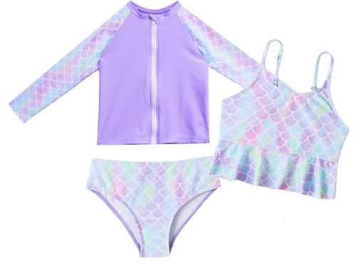 Happy Cherry - Niña Tankini Traje de Baño de Verano Infantil Niñas Bañador para Playa Surf 3 Piezas Conjunto de Natación con Camisa de Mangas Largas Bikini Braguitas - 4-5 Años - Morado