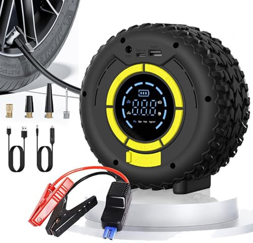 Starthilfe Powerbank für Pkw mit Kompressor 150 PSI,COCCKO 120W 8000mAh Auto Starthilfe Powerbank,für All Benzin und 12.0L Dieselmotor,Starter Powerbank mit LCD Bildschirm, LED Taschenlampe