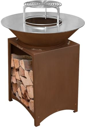 FLAME FOX - Premium Grill aus Cortenstahl inkl. Planchas aus Edelstahl 75cm I Hochwertiger Plancha Grill für hervorragende Grillergebnisse I Langlebiger Terassenofen außen mit Planchas