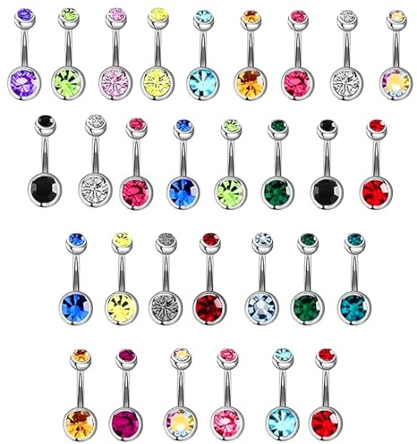 ClcIosis 30 Stück Edelstahl Bauchnabelpiercing Set, Bauchpiercing, Bauchnabelpiercing Chirurgenstahl Geeignet für Urlaub Party Reisen Belly Piercing (Mischfarben)