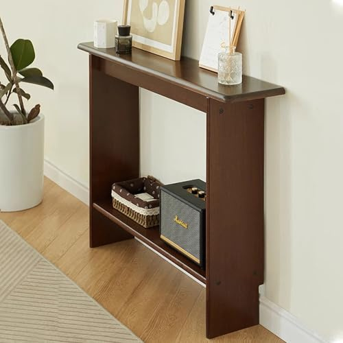 ZEOPLE Tavolo Console Stretto a 2 Livelli, Tavolino da Divano con Ripiano, Tavolo da Ingresso Moderno, Consolle Stretta per Soggiorno, Camera da Letto(Walnut,100x20x75.5cm)