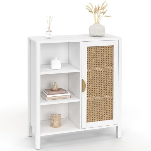 IDMarket - Buffet auxiliar con 3 estantes y Armario 70 cm EDHEN Blanco con cannage