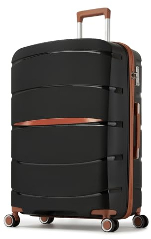 Kono 28 Inch Large Suitcase Lightweight Hand Suitcase with 4 Spinner Wheels, Lightweight Polypropylene Hard Shell Luggage Built-in TSA Lock, Black