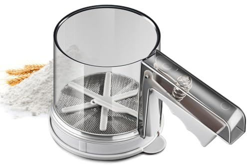 Fangxuee Tamiz de Harina Semiautomático con Prensa Manual, Tamiz de Plástico para Azúcar Glas, Colador en Forma de para Hornear.
