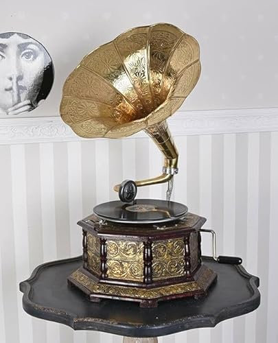 Gramophone Player – Gramophone Player – 8 gp – Bois, laiton – Support d'enregistrement 78 tr/min – Manuel (entraîné par ressort) – Disque – Électrique filaire – Style antique – Idéal pour la