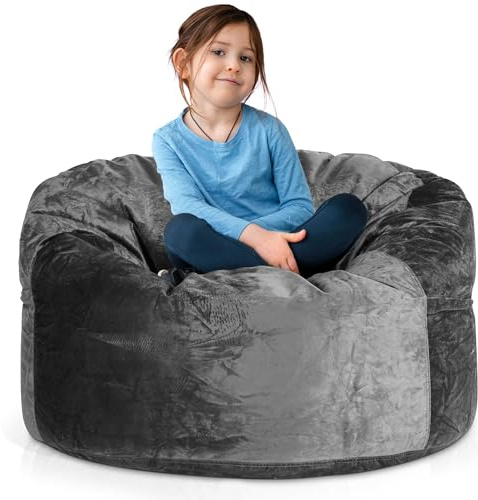 Green Bean Jumbo Max Riesensitzsack mit Memory-Schaum Flockenfüllung – Sitzsack XXL aus flauschigem Velours in 3ft (105x65cm) Dunkelgrau – Indoor Lounge-Sitzsack waschbar & gemütlich
