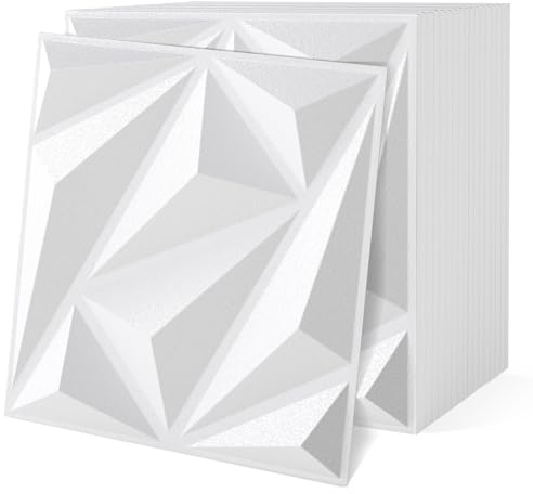 HOMFME 3D Wall Panels, Diamond Textured Interior Wall Decor with Included Stickers, DIY Decorative Tiles Wall Paneling Kit Waterproof for Bedroom Bathroom Living Room Office (50 Pack, PVC, 30 x 30 cm)