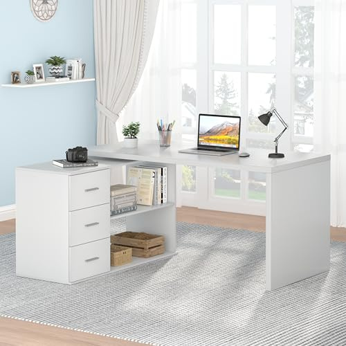 HSH 140cm Schreibtisch Weiß L Form Modern Umkehrbarer Eckschreibtisch