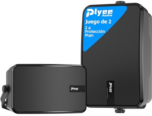 Plyee Audio Altavoz Bluetooth para Exteriores, Altavoz de Pared Activo + Pasivo, Compatible con Bluetooth y Auxiliar, Amplificador Integrado, Adecuado para Patio, Porche, Garaje, Piscina, Pack de 2