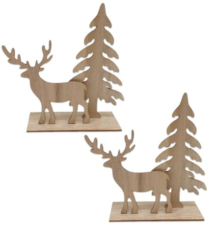 YUVKIN Decoración de renos navideños de madera, figuras decorativas elegantes, en dos tamaños diferentes, 2 unidades
