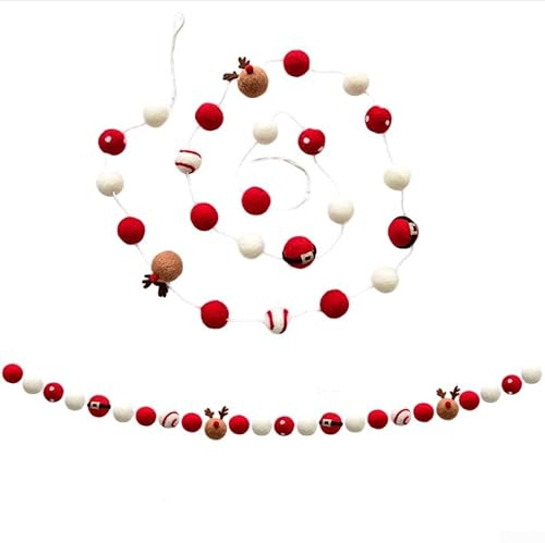 GLFLOW Weihnachtsgirlande aus Filz, Weihnachtsgirlande, Wollfilz, Rentier-Ornament zum Aufhängen an Bäumen oder saisonale Heimdekoration, 180 cm (B)